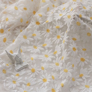 Daisy Embroidery Fabric for wedding Dress,Flower Embroidery Fabric,Clothing Mesh Fabric Handmade By The Yard