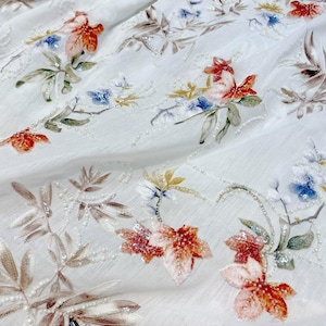 Chiffon stof borduurwerk pailletten, chiffon geborduurde stof voor jurk, kleding, stof in nationale stijl op maat gesneden