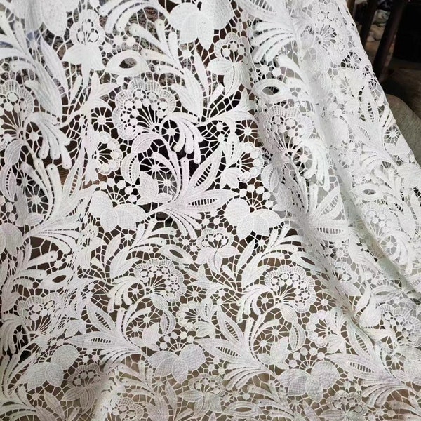 Guipure Flower Forest Embroidered Lace Fabric, Women Dress Lace Embroidery Mesh Fabric By The Yard