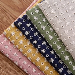 Flower Embroidery Cotton Linen Fabric ,Cotton Linen Embroidered Fabric For Dress,Clothing By The Yard