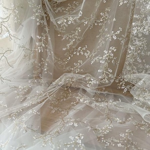 Flower Sequins Lace Fabric,Embroidery Sequins floral Lace By The Yard