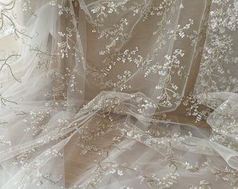 Flower Sequins Lace Fabric,Embroidery Sequins floral Lace By The Yard