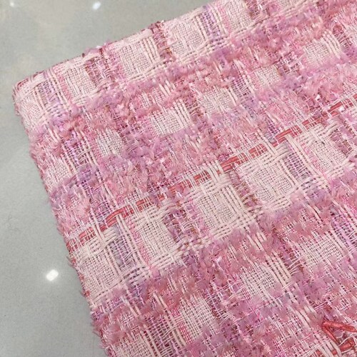 Viscose Pink Tweed Fabric by the Yard Italian Apparel Plaid Etsy