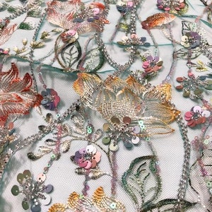 High Quality 3D Floral Sequins Lace fabric,Vintage Lace For Bridal Fabric By The Yard