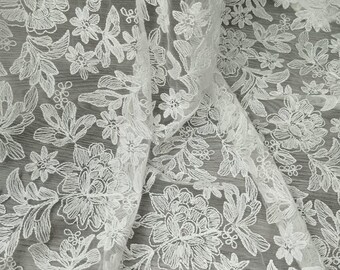Mesh Lace Flower Fabric Tulle Floral Embroidery ,Bridal Wedding dress By The Yard