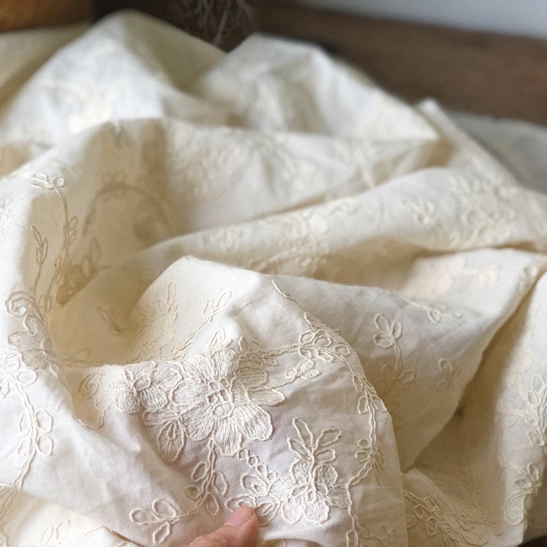 Flower Embroidery Cotton Fabric cotton Embroidered Fabric for Etsy