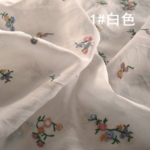 Ramie Flower Embroidery Fabric By the yard