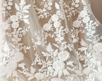 Mesh Lace Fabric Tulle Floral Embroidery ,Bridal Wedding Dress By The yard