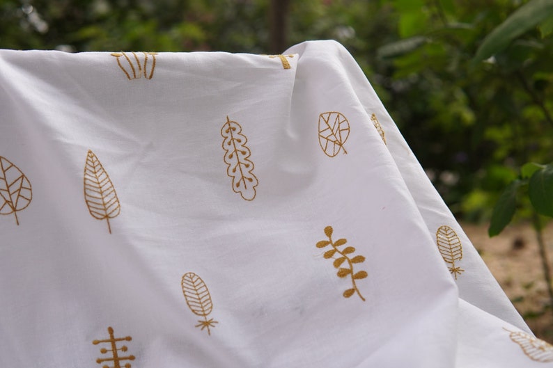 Leaf Embroidery Cotton Linen Fabric cotton Linen Embroidered Etsy