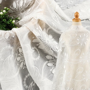 Flower Embroidery Chiffon Fabric ,Chiffon Embroidered Fabric For Dress,Clothing,National Style Fabric By The Yard