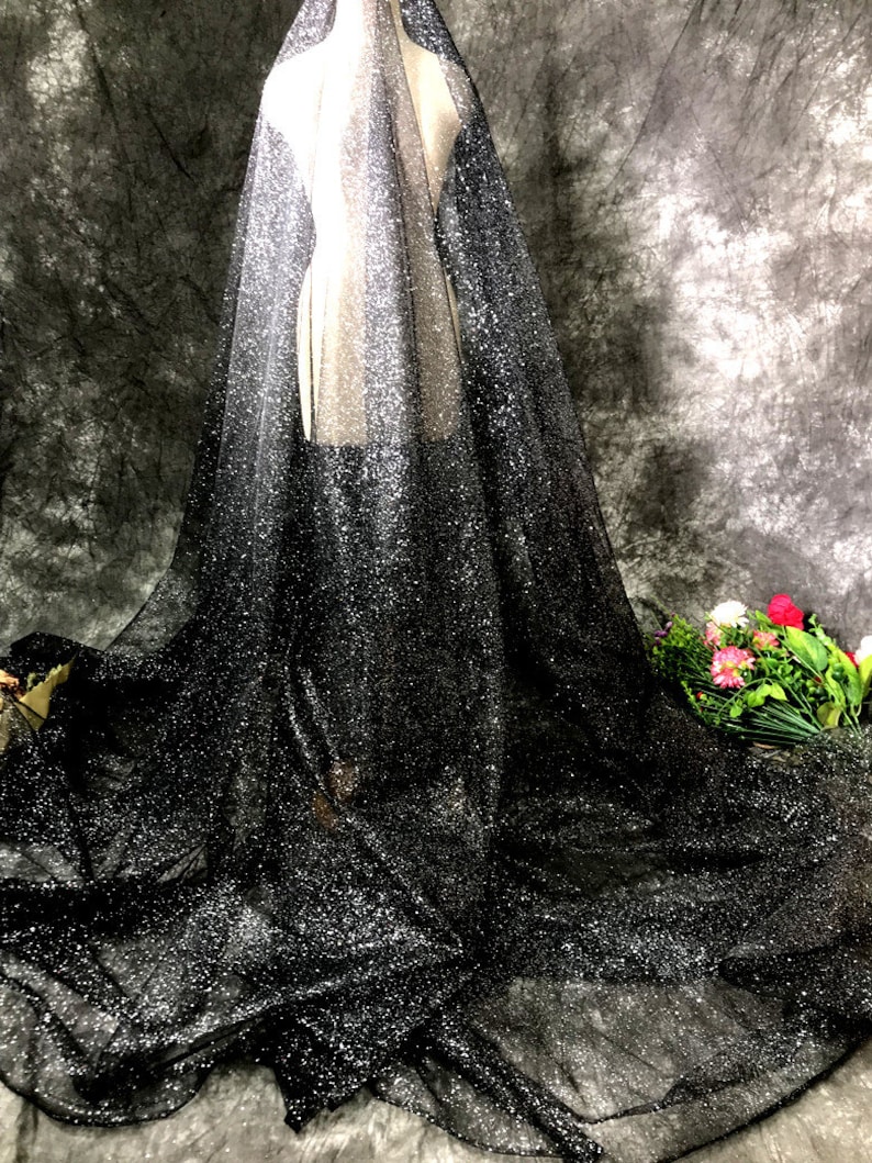 Black Bling Sparkle Tulle Lace,Glitter Fabric By The Yard