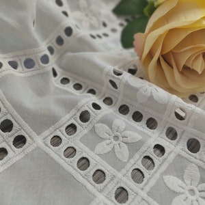 Tissu en coton pour bordures à oeillets, Tissu en coton à broder, Tissu en dentelle à bordure creuse par yard