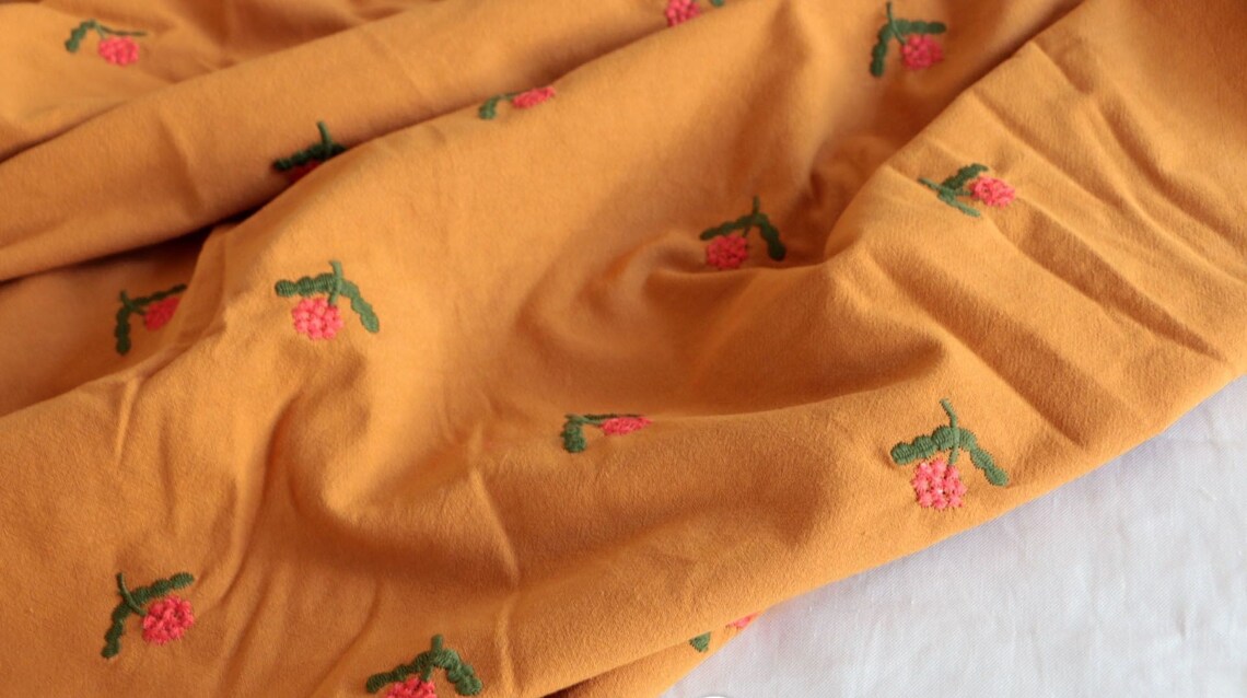 Flower Embroidery Cotton Fabric Cotton Embroidered Fabric For Etsy