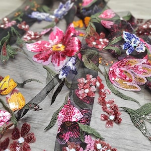 High Quality Sequins Flower Lace fabric,Beads Embroidery Lace Fabric,By The Yard