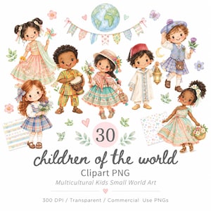 Children of the World Clipart PNG, Multicultural Kids and Small World Art, Diverse Culture Clipart for Classroom Decor , Digital Download