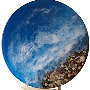 Ocean Resin Coffee Table – 50 cm | Round Epoxy Table | Beach Wave Table | Handmade Ocean Art Furniture by Sekulart