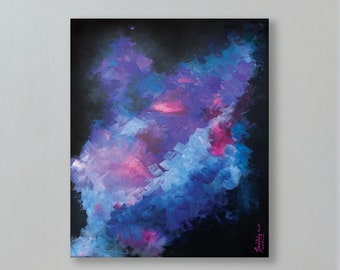 Abstrakte kosmische Kunstdruck, blau lila Galaxy Wandkunst, moderner digitaler Download