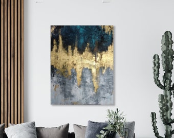 Lage Loft Abstrakt, Original Druckbare Kunst, Blau und Gold