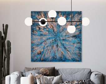 Blau Kupfer abstrakte Kunst Druck, moderne flüssige Malerei, printable digitaler Download