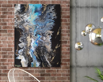 Abstrakt Blau Gold Kunst Druck, moderne flüssige Malerei, printable digitaler Download