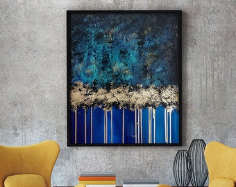 Druckbares Wanddekor, abstraktes blau gold Acrylbild, modernes Wanddekor