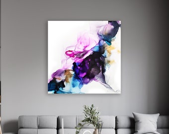 Alkohol Tinte abstrakte druckbare Kunst, lila rosa blaue Wandkunst, modernes minimales Dekor, digitaler Download
