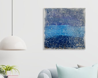 Original Abstrakte Druckbare Kunst, Blau und Gold, Hohe Auflösung