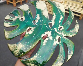 Handgemachtes Epoxidharz Tropisches Blatt Dekor mit Gold, Moderne Botanische Wand