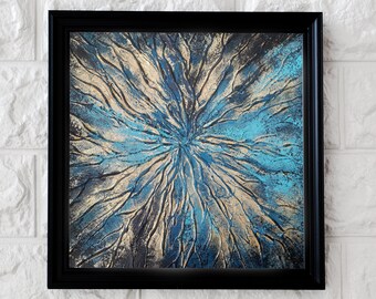 Abstract Blue Gold Printable Art, Modern Statement Wall Art, Hand-Painted Acrylic Artwork, Digital Download