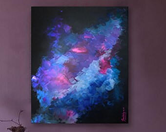 Abstrakte Malerei Galaxie, kosmische Wandkunst, abstrakte Kunst auf Leinwand, auf Leinwand, lila, blau