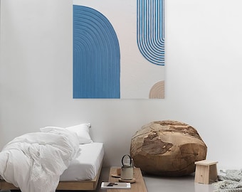 Original texturiertes abstraktes Gemälde, moderne minimale Wandkunst, blau beige zeitgenössisches Kunstwerk