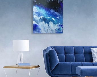 Abstraktes Meer druckbare Kunst, blaue Wandkunst, modernes minimalistisches Dekor, digitaler Download