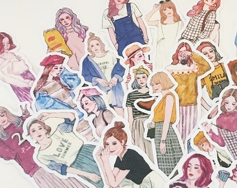 Girl Stickers, Fashion Girl Stickers, Lifestyle Stickers, Scrapbook Stickers, Journal Stickers, Girl Watercolour Stickers, Art Stickers