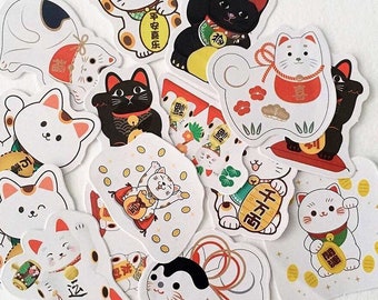 Lucky cat Sticker Pack, Cat Stickers, Japanese Cat Stickers, Journaling, Japan Stickers, Scrapbook Stickers, Gift Stickers