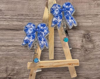 Blue floral Bow Badge Reel