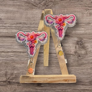 Pink Floral Uterus Badge Reel