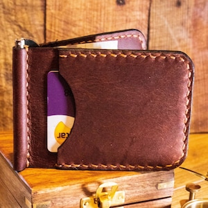 Cartera Cresswell de piel flor, cartera para hombre, cartera minimalista, clip para billetes