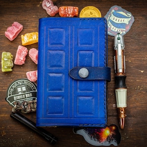 TARDIS Inspired Leather Notebook Cover for a Moleskine Pocket, Journal Cover, River Song Journal, Full Grain Leather, Refillable