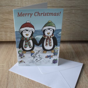 Pingouins plaisir illustré carte de Noël unique