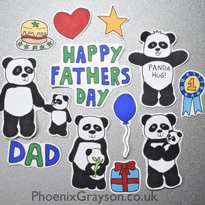 Ensemble d'autocollants fête des pères, panda, lot de 12, cadeau, scrapbooking, fabrication de cartes, enfants, fait main, dessiné à la main