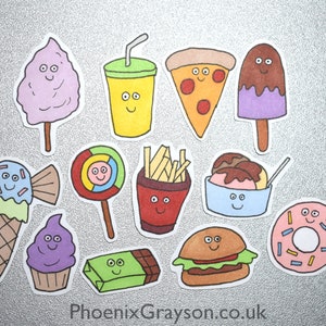 Sweets Junk Fast Food Cute Sticker Set, Pack of 12, Journal, Scrapbook, Craft, Card Making, Kids, Handmade, Hand Drawn
