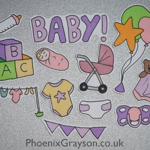 Rosa Baby Sticker Set, 12er Pack, Scrapbook, Food Journal, Scrapbook, Basteln, Kartenherstellung, Kinder, handgemacht, handgezeichnet