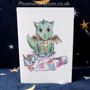 Schilderij kunstenaar Baby Dragon enkele wenskaart geïllustreerd verjaardag gelegenheid leeg