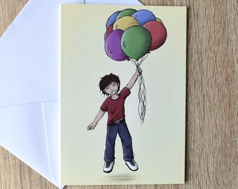 Ballon junge einzelne leere Grüße Karte Geburtstag Feier generische General A6