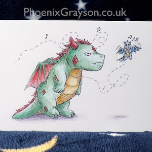 Une carte de voeux unique pour un dragon chantant grincheux