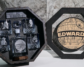 Juego de decantador de whisky, vasos de bourbon con piedras para whisky, regalo SW, regalo de Navidad, vasos de whisky personalizados, regalo para papá, vaso para beber SW