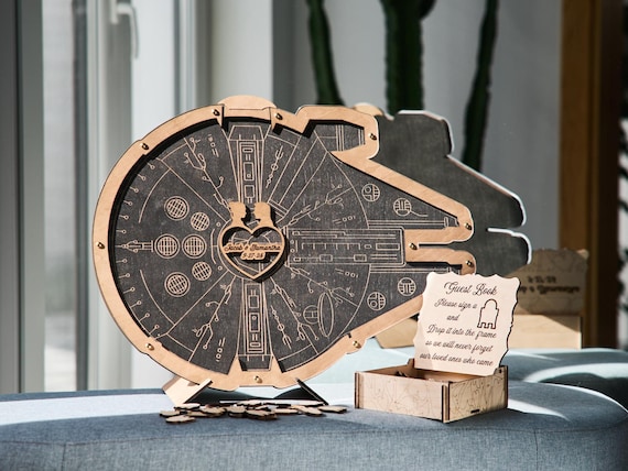 Millenium Falcon Guest Book, Wedding Guest Book, Minimalist Guest Book, Wooden Guest Book, Wedding Guest Book Alternative, Party Guest Book