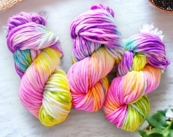 Rainbow Burst handgefärbtes Garn, Sockengarn, DK Yarn, Aran Garn, Chunky Yarn, Super Chunky Yarn, Sparkle Yarn, 100g, 50g, 20g