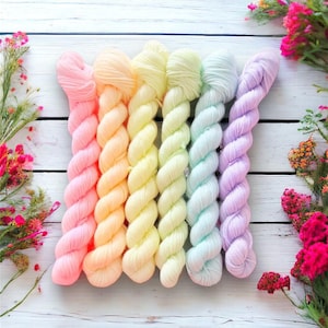 Discombobulated Unicorn, Pastel Rainbow Hand Dyed Yarn, Single Skeins, Crochet & Weaving, Sparkle Yarn, Sock, Super Chunky