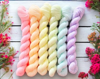 Discombobulated Unicorn, Pastel Rainbow Hand Dyed Yarn, Single Skeins, Crochet & Weaving, Sparkle Yarn, Sock, Super Chunky